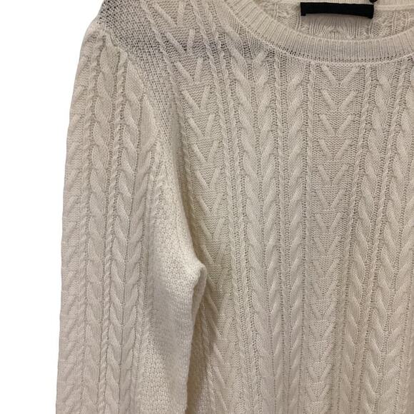 Jenni Kayne Crop Cable Knit Crewneck Sweater In Ivory Size Large - Picture 2 of 11